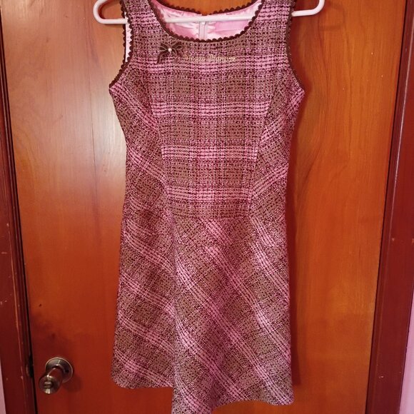 MEZZO PIANO Girls' L Pink/Brown Tweed Plaid Retro Jumper "For Candy Girls" - Picture 1 of 6